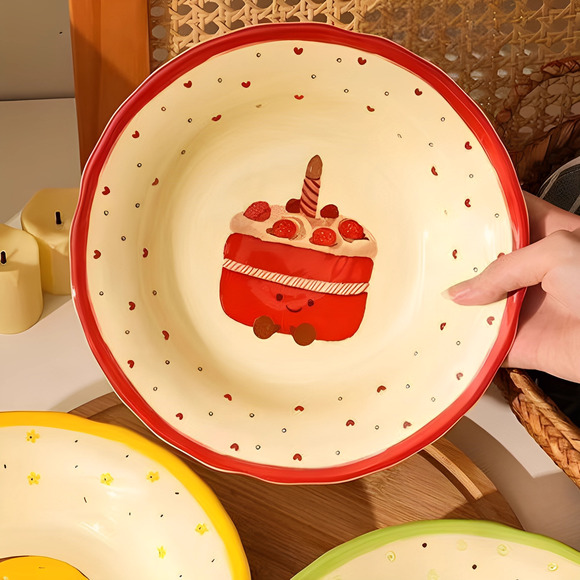 Adorable Ceramic 8inch Dessert Plate – Underglaze Cake & Snack Dish set of 4 - Picture 4 of 5